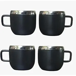 Dynore Stainless Steel Double Wall Black Matte Apple Tea Cups- Set of 4