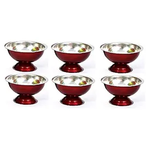 Dynore 6 Maroon Color Coated Stainless Steel ice Cream Cups/Soup Bowl