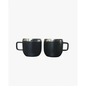Dynore Stainless Steel Double Wall Black Matte Apple Tea Cups- Set of 2