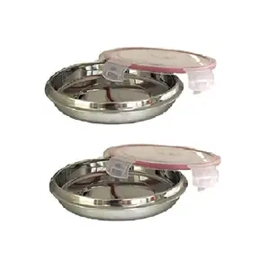 Dynore Stainless Steel Pink Tiffin 2 Number Set of 2
