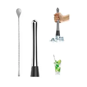 Dynore Stainless Steel Muddler with Teardrop Bar Spoon- Set of 2