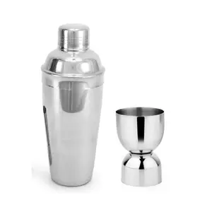 Dynore Stainless Steel Delux Cocktail Shaker 500 ml with Steel Damru Peg Measure 30/60 ml