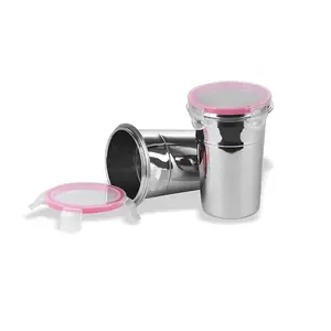Dynore Stainless Steel Airtight, Leak Proof, Frezzer Safe and Dust Proof Glass Tumblers with Lid Set of 2. Capacity- 600 ML