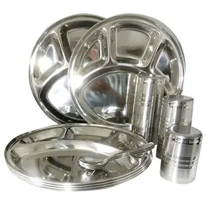 Dynore 18 pcs Stainless Steel Round Mess Tray Dinner Set