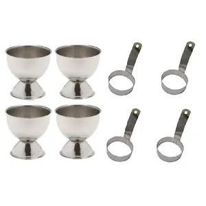 Dynore Stainless Steel Set of 4 Round Egg/Pancake Ring with Handle and 4 Egg Cup