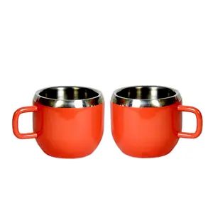 Dynore Stainless Steel Double Wall 2 Red Warm Tea Cups- Set of 2