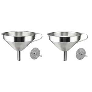 Dynore Stainless Steel Multipupose Funnel With Detachable Strainer/Filter For Cooking Oil- Set of 2 SMALL