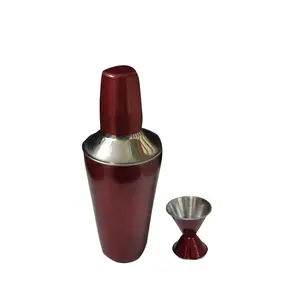 Dynore 2 pc Maroon Color bar Set - Cocktail Shaker and Double Sided Peg Measure
