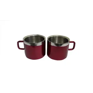 Dynore Stainless Steel Double Wall Set of 2 Maroon Cups