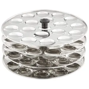 Dynore Stainless Steel Small/Mini Idli 4 Plate Stand/Maker/Pot (Silver)