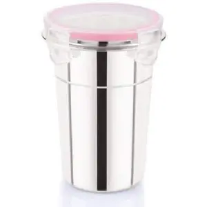 Dynore Stainless Steel Click & Seal Lock air Tight Glass Tumbler with Lid(400 ML)