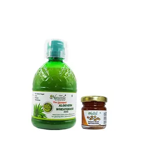 Farm Naturelle-Herbal Concentrated Aloevera Wheatgrass Gel/Juice (With Extra Fiber In Gel Form) | 100 % Pure - 400ml (Pack Of 1 ) With 55g  Honey