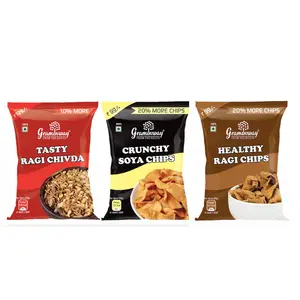 Graminway Snacks Combo Pack - Tasty Ragi Chivda (160 gm) + Healthy Ragi Chips (100 gm) + Crunchy SOYA Chips (100 gm)