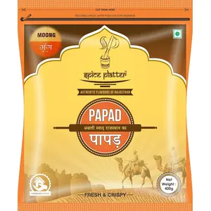 Spice Platter Sajji Moong Papad | Handmade | 1600g | Pack of 4 | 400g Each - Rajasthani Papad (Moong Medium Masala)