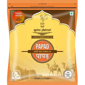 Spice Platter Sajji Chana Garlic Papad - 1600g Handmade Papad | Special Ziplock Packet | Pack of 4-400g Each (Chana Garlic)