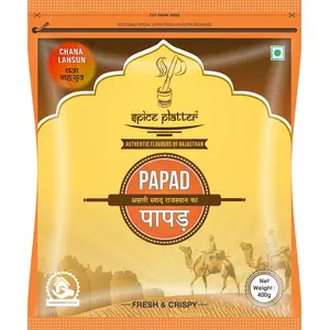 Spice Platter Crispy Chana Lahsun Papad - Authentic Rajasthani Flavored Papad in Garlic-Chana Flavor [Special Handmade | Zipper Pack](800g)