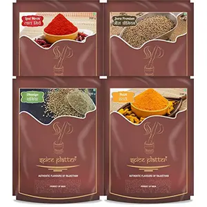 Spice Platter Daily Use Spices Combo || Pack of 4 || 200g Red Chilli Powder || 200g Dhaniya || 200g Haldi || 200g Jeera Premium