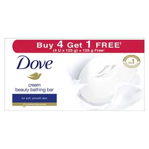 Dove Cream Beauty Bathing Bar 125 g (4+1 Free Combo) With Moisturising Cream for Softer Glowing Skin & Body - Nourishes Dry Skin more than Bar 