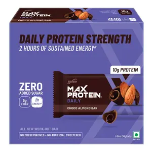 RiteBite Max Protein Daily Choco Almond 10g Protein Bar [Pack of 6] Protein Blend Fiber Vitamins & Miner No 100% Veg No Added Sugar - 300g