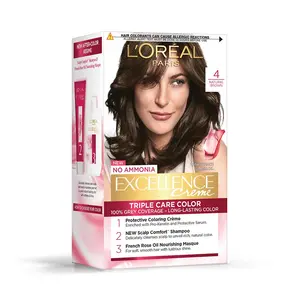 L'Oreal Paris Permanent Hair Colour Radiant At-Home Hair Colour with up to 100% Grey Coverage Pro-Keratin Up to 8 Weeks of Colour Excellence Creme 4 Natural Dark Brown 72ml+100g