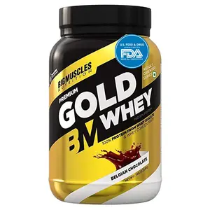Bigmuscles Nutrition Premium Gold Whey Pack of 1Kg Whey Protein Isolate Blend Powder| USA FDA REGD. BRAND | 25g Protein Per Serving [Belgian Chocolate]