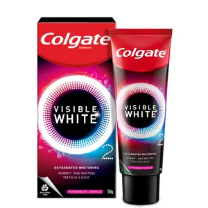Colgate Visible White O2 50g Teeth Whitening Toothpaste Peppermint Sparkle Active Oxygen Technology Enamel Safe Teeth Whitening Product