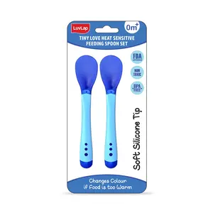 LuvLap Tiny Love Heat Sensitive Feeding Spoons Set Food Grade PP & Spoon with Soft Silicone Tip Color changing BPA Free FDA Apporved 2 pcs Blue