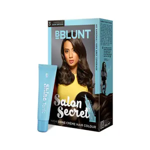 BBLUNT Salon Secret High Shine Creme Hair Colour 100g - Chocolate Dark Brown 3 (Pack of 1) with Shine Tonic 8ml