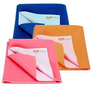OYO New Born Combo Waterproof Bed Sheet Coral + Royal Blue + Peach 3 Small Size (50cm X 70cm)