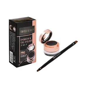 Swiss Beauty Waterproof Eyebrow & Gel Eyeliner 2 In 1 with Brush | Smudge proof Gel Eyeliner and Eyebrow Definer Pencil | Shade- Black  7G |