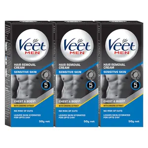 Veet Hair Removal Cream for Men Sensitive Skin 50g Each (Pack of 3)