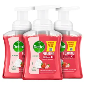 Dettol Foaming Handwash Pump - Strawberry (Pack of 3-250ml each) | Rich Foam | Moisturizing Hand Wash | Soft on Hands