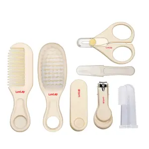 LuvLap 7in1 Grooming Kit Portable Grooming Kit for new born Finger brush Hair brush Comb Nail Scissor Nail cutter Tweezer Nail Filer Newborn sToddlers (White)
