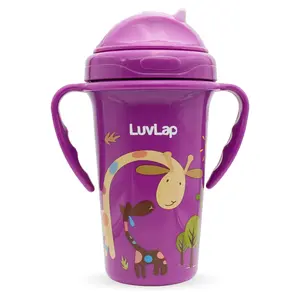 LuvLap Tiny Giffy Sipper for /Toddler 300ml Anti-Spill Sippy Cup with Soft Silicone Straw BPA Free 18m+ (Purple)