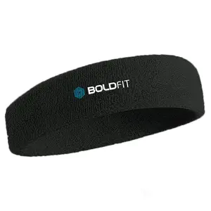 Boldfit Gym Headband for Men and Women - Sports Headband for Workout & Running Breathable Non-Slip Sweat Head Bands for Long Hair (Black)