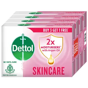 Dettol Skincare Moisturizing Bathing Bar with Glycerine (Buy 3 Get 1 Free - 75g each) Combo Offer on Bath 