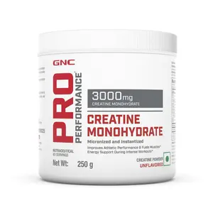 GNC Pro Performance Creatine Monohydrate | s Athletic Performance | Micronized & Instantized | Fuels Muscles |Energy Support for Heavy Workout | Formulated In USA | Unflavoured powder| 250 gm