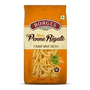 Borges Mini Penne Rigate Durum Wheat Pasta Ideal Bite Size for Cooked in 10 minutes 100% Durum Wheat Semolina - 350grams
