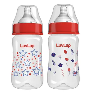 LuvLap Anti-Colic Wide Neck Natura Flo Feeding Bottle 250ml (Pack of 2) New Born / / Toddler upto 3 years Stars BPA Free Dark Blue/ Light Blue
