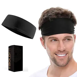 Boldfit Headband for Men & Women - Premium Head Band Strapless Sports Sweat Band for Gym Runnig Tennis Badminton and Other Sports - Unisex Wearability Hair Band with Non-Slip & Quick Drying Head Bands for Long Hair - Black Pack of 1