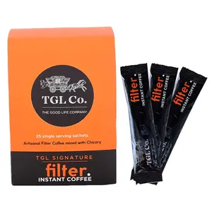 TGL Signature Instant Filter Coffee (25 Stick Sachets/ 50 Gram) Medium Roast Coffee | Coffee Chicory Blend (53% Coffee 47% Chicory) | South Indian Filter Coffee Powder