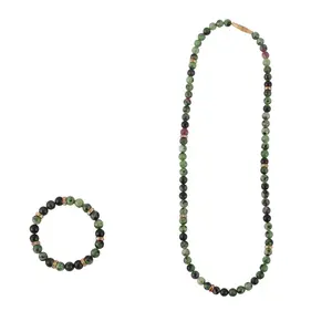 Aatm Gemstone Ruby Zoisite Beautiful Beautiful Charm Bracelet & Necklace (Beads Size - 7-8 mm) (Stone for Chakra Healing and Meditation)