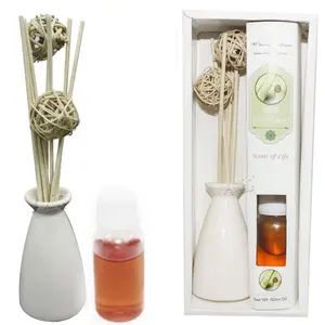 Allin Exporters 8 pcs Reed Diffuser with Ceramic Pot and 50ml Aroma Oil Combo Pack (LemonGrass)