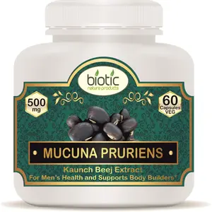 Biotic Mucuna Pruriens Extract (Kaunch Beej/Kapikachhu) 500 mg - 60 Veg Capsules For Muscle Building