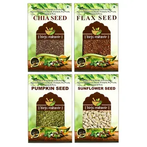 Brijbooti Organic Premium Chia Seed 125g - Flax Seed 125g - Pumpkin 100g - Sunflower - 100g Combo