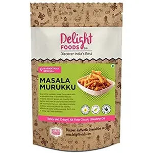 Delight Foods Masala Murukku 200g - Karnataka Classic Snacks |Fried in Cold Pressed Sunflower Oil | No Preservatives | Namkeen | Savory