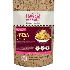 Delight Foods Pepper Banana Chips 350g - Karnataka Classic Snacks |Fried in Cold Pressed Sunflower Oil | No Preservatives | Namkeen | Savory