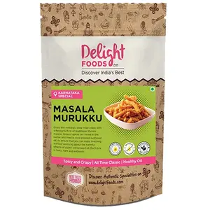 Delight Foods Masala Murukku 350g - Karnataka Classic Snacks |Fried in Cold Pressed Sunflower Oil | No Preservatives | Namkeen | Savory