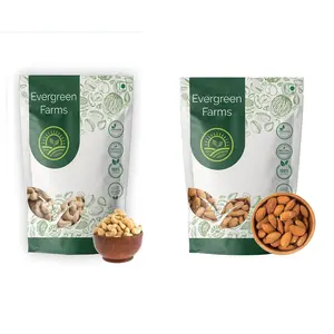 Evergreen Farms Californian Almonds and Fresh Whole Cashews Dry Fruits Combo (200 Grams Each-Total 400 Grams Pack)