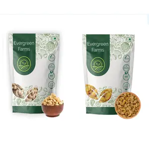 Evergreen Farms Fresh Yellow Raisins and Fresh Whole Cashews Dry Fruits Combo (400 Grams Each- Total 800 Grams Pack)